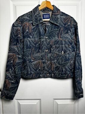 Scotch & Soda Floral Jacquard Cropped Denim Jacket Blue Green Size Small